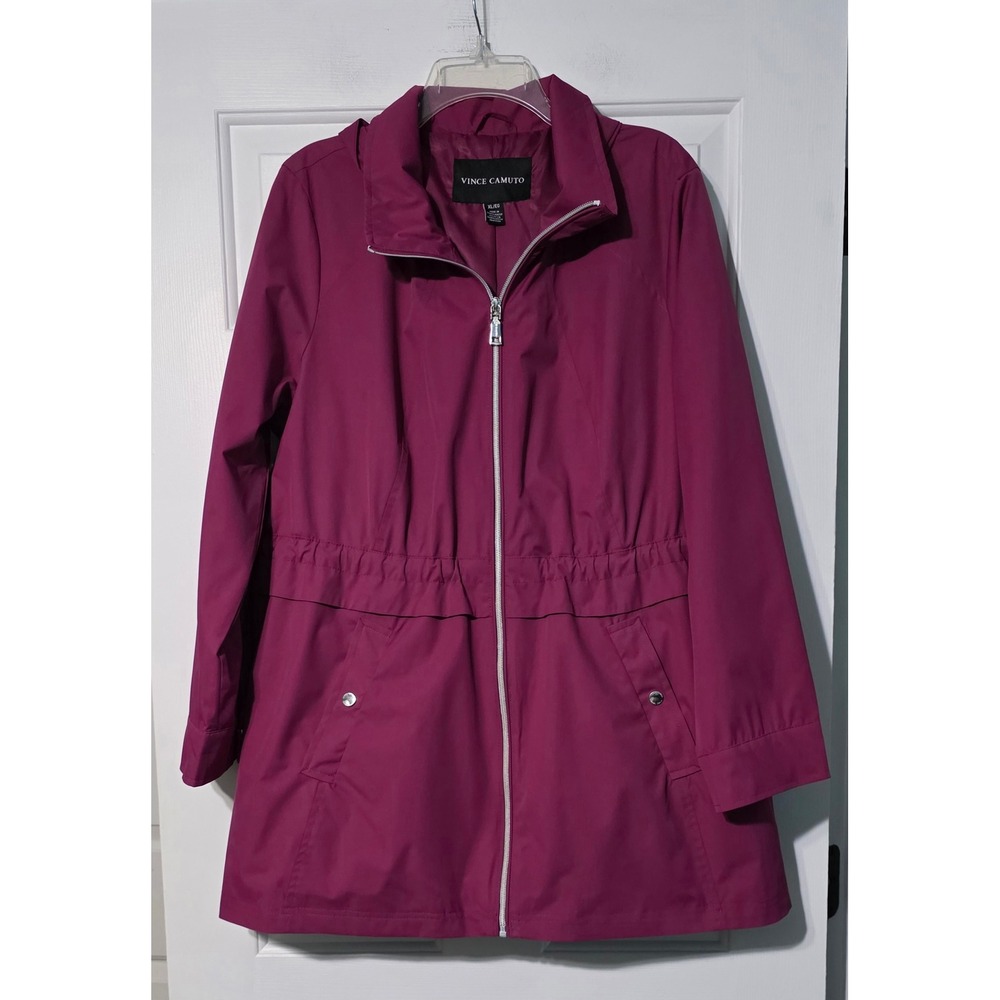 Vince Camuto Womens XL Magenta Purple Hooded Anorak Jacket Water Wind Resistant